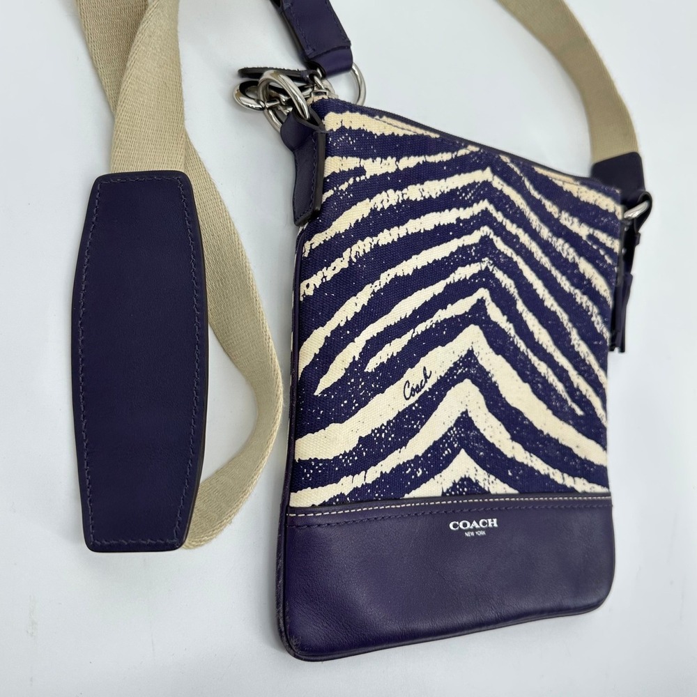 Coach Legacy Zebra Print Canvas Leather Trim Crossbody Bag Purse Purple 23410 - Picture 5 of 13